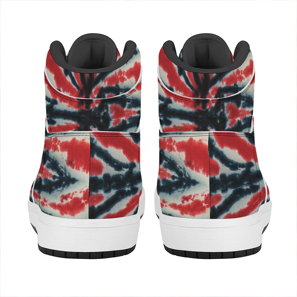 Black And Red Spider Tie Dye Print High Top Leather Sneakers