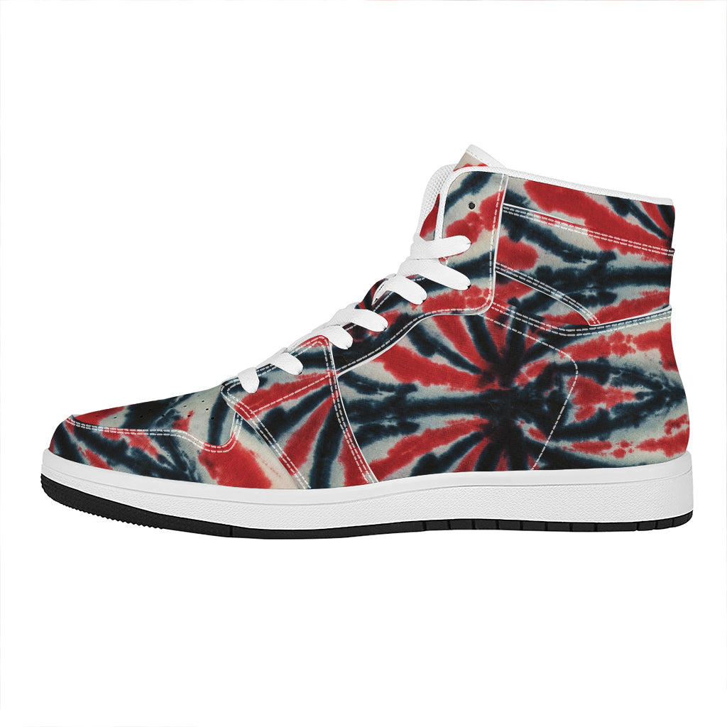 Black And Red Spider Tie Dye Print High Top Leather Sneakers