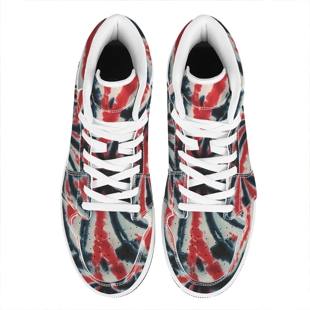 Black And Red Spider Tie Dye Print High Top Leather Sneakers