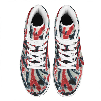Black And Red Spider Tie Dye Print High Top Leather Sneakers