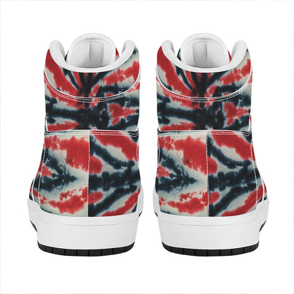 Black And Red Spider Tie Dye Print High Top Leather Sneakers