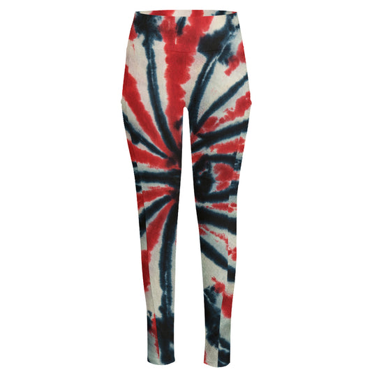 Black And Red Spider Tie Dye Print High-Waisted Pocket Leggings
