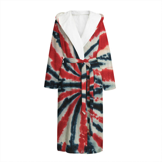 Black And Red Spider Tie Dye Print Hooded Bathrobe