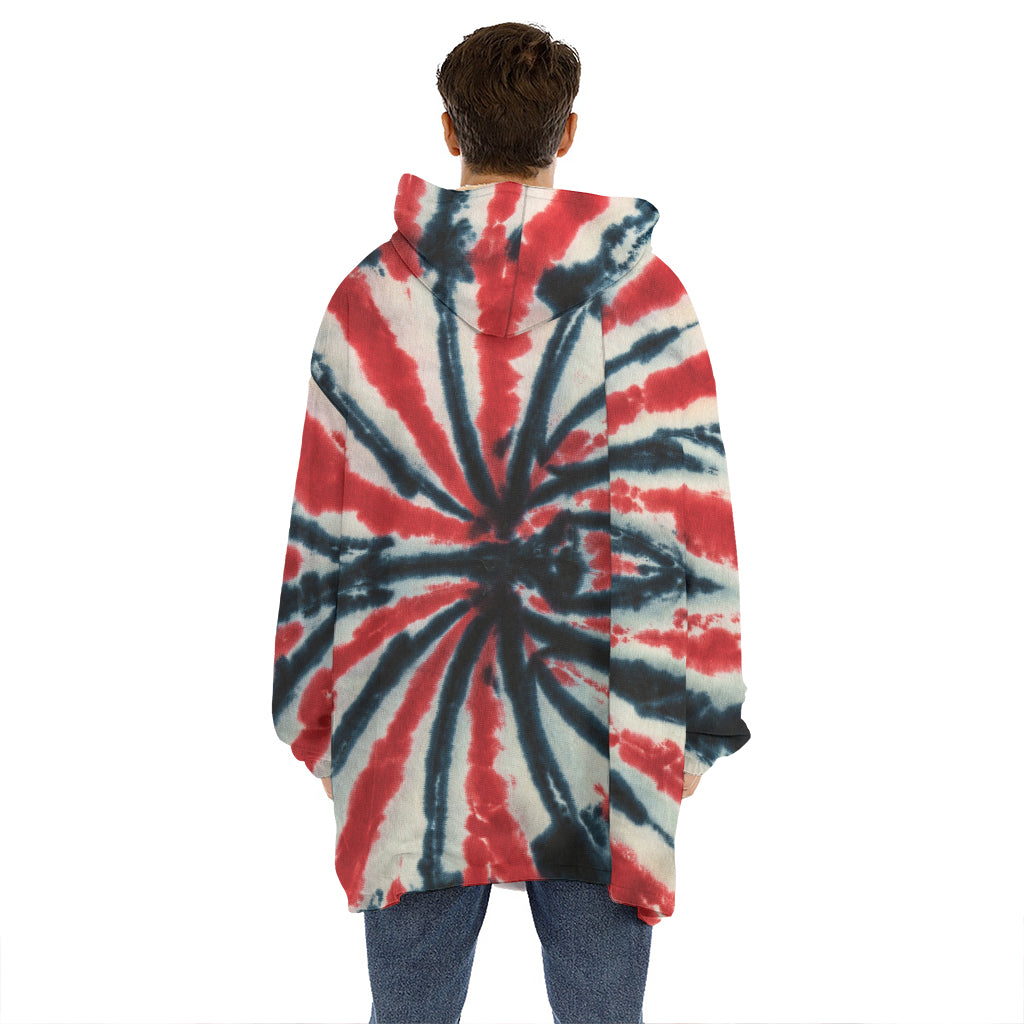 Black And Red Spider Tie Dye Print Hoodie Blanket