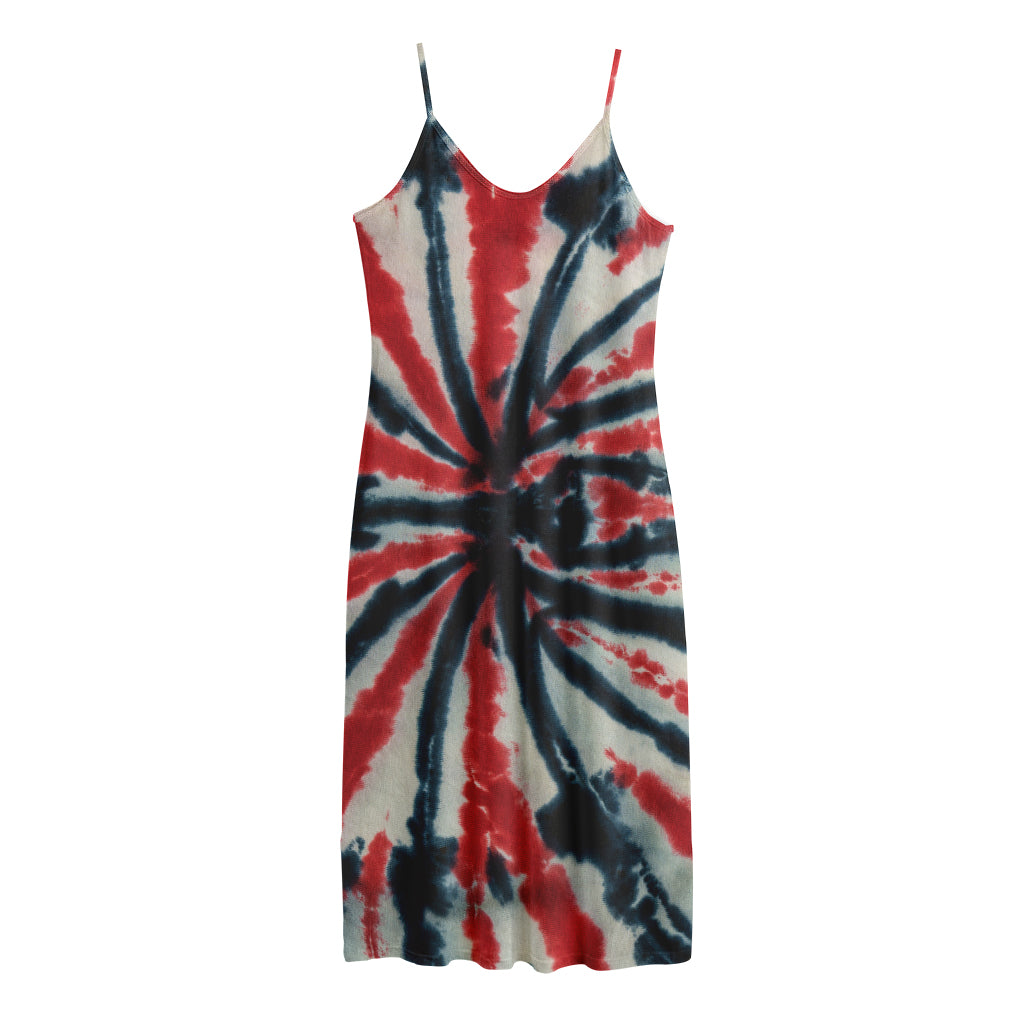 Black And Red Spider Tie Dye Print Jersey Midi Cami Dress
