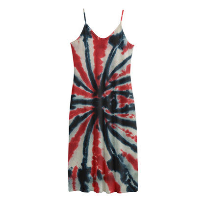 Black And Red Spider Tie Dye Print Jersey Midi Cami Dress