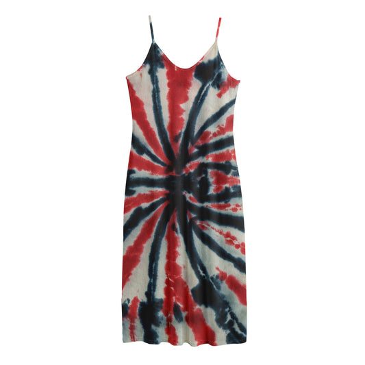 Black And Red Spider Tie Dye Print Jersey Midi Cami Dress