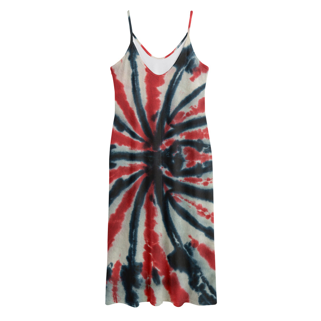 Black And Red Spider Tie Dye Print Jersey Midi Cami Dress