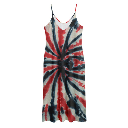 Black And Red Spider Tie Dye Print Jersey Midi Cami Dress