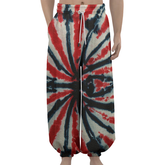Black And Red Spider Tie Dye Print Lantern Pants