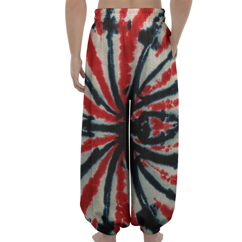 Black And Red Spider Tie Dye Print Lantern Pants