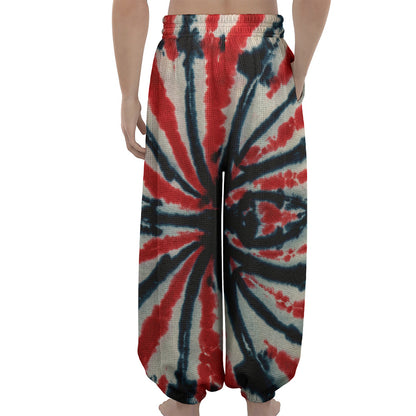 Black And Red Spider Tie Dye Print Lantern Pants