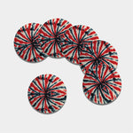 Black And Red Spider Tie Dye Print Leather Coaster Set