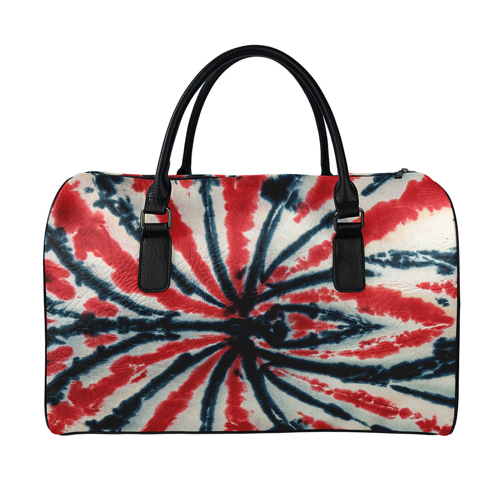 Black And Red Spider Tie Dye Print Leather Duffle Bag