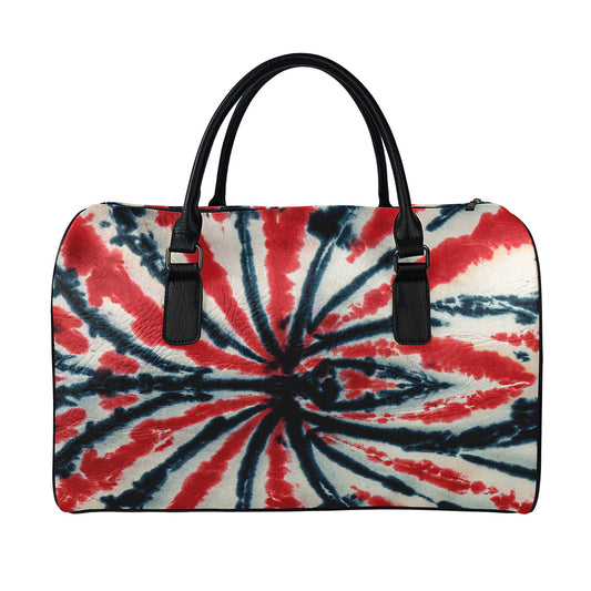 Black And Red Spider Tie Dye Print Leather Duffle Bag