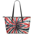 Black And Red Spider Tie Dye Print Leather Tote Bag With Zipper