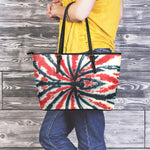 Black And Red Spider Tie Dye Print Leather Tote Bag