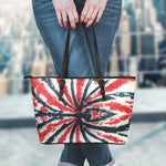 Black And Red Spider Tie Dye Print Leather Tote Bag