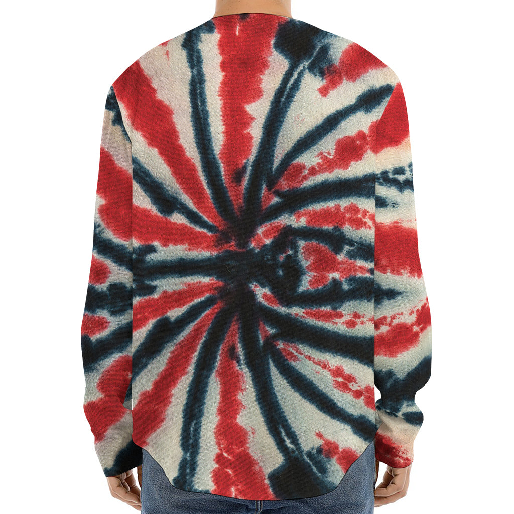 Black And Red Spider Tie Dye Print Long Sleeve Baseball Jersey