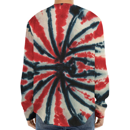 Black And Red Spider Tie Dye Print Long Sleeve Baseball Jersey