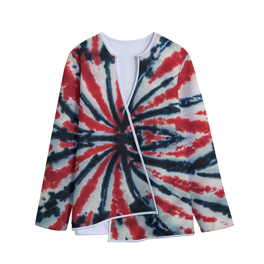 Black And Red Spider Tie Dye Print Long Sleeve Short Coat