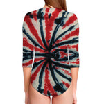 Black And Red Spider Tie Dye Print Long Sleeve Swimsuit