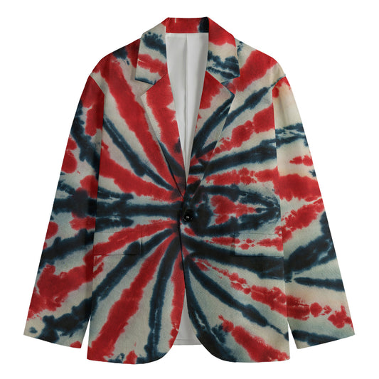 Black And Red Spider Tie Dye Print Men's Blazer