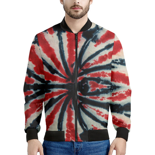 Black And Red Spider Tie Dye Print Men's Bomber Jacket