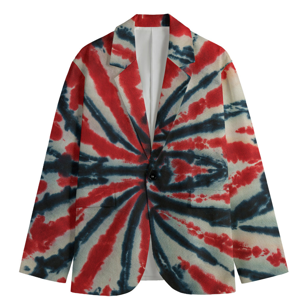 Black And Red Spider Tie Dye Print Men's Cotton Blazer