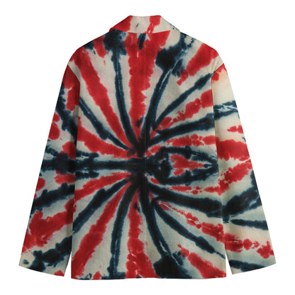 Black And Red Spider Tie Dye Print Men's Cotton Blazer