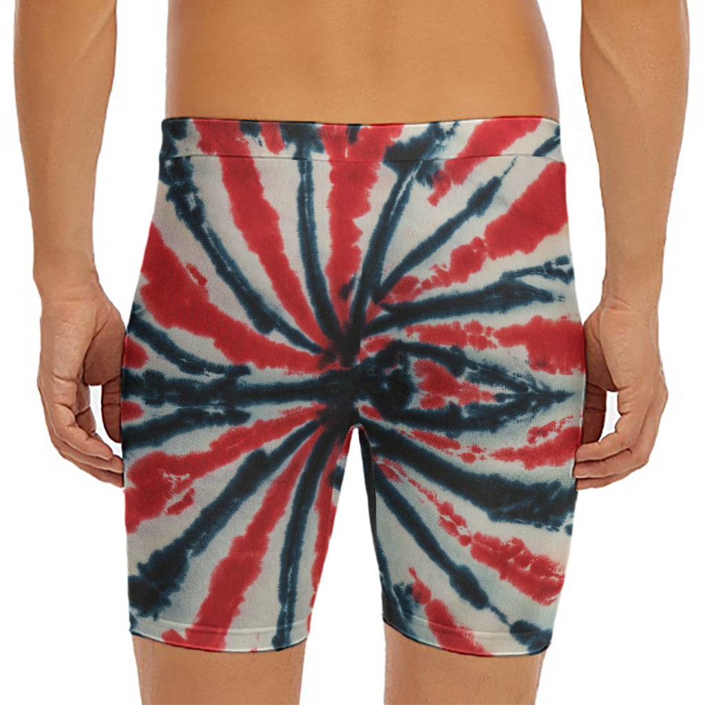 Black And Red Spider Tie Dye Print Men's Long Boxer Briefs