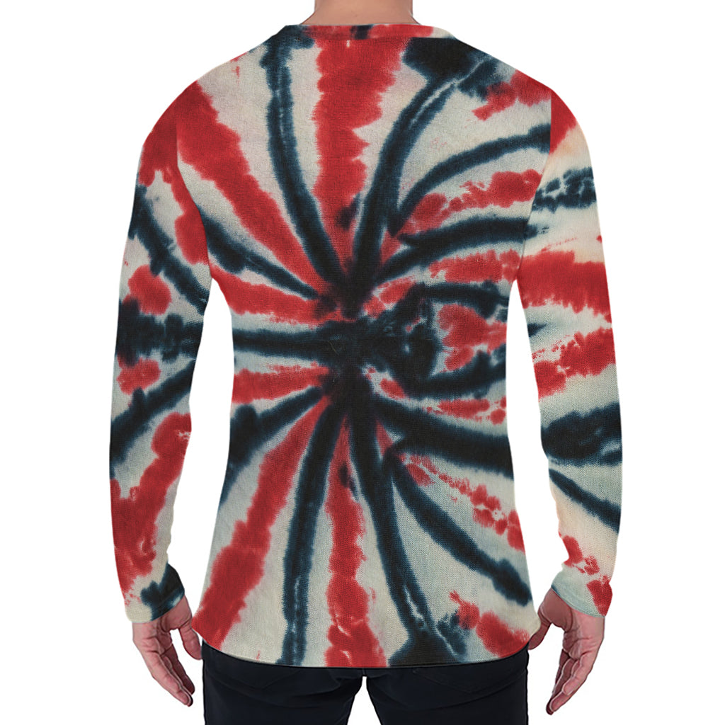 Black And Red Spider Tie Dye Print Men's Long Sleeve T-Shirt