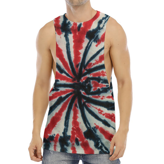 Black And Red Spider Tie Dye Print Men's Muscle Tank Top