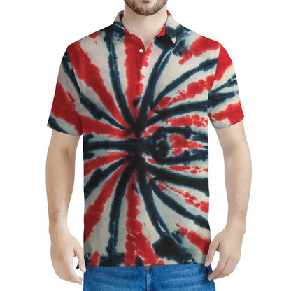 Black And Red Spider Tie Dye Print Men's Polo Shirt