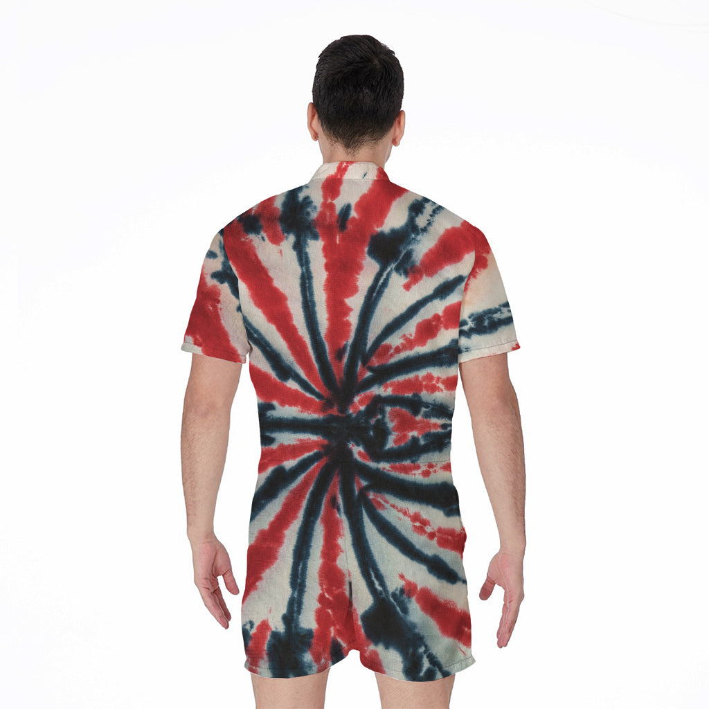 Black And Red Spider Tie Dye Print Men's Rompers