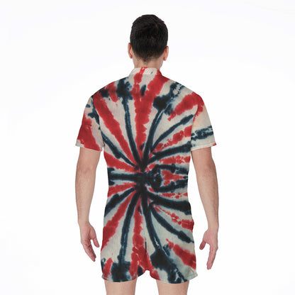 Black And Red Spider Tie Dye Print Men's Rompers