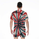 Black And Red Spider Tie Dye Print Men's Rompers