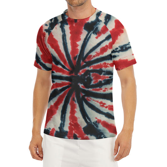 Black And Red Spider Tie Dye Print Men's Short Sleeve Rash Guard