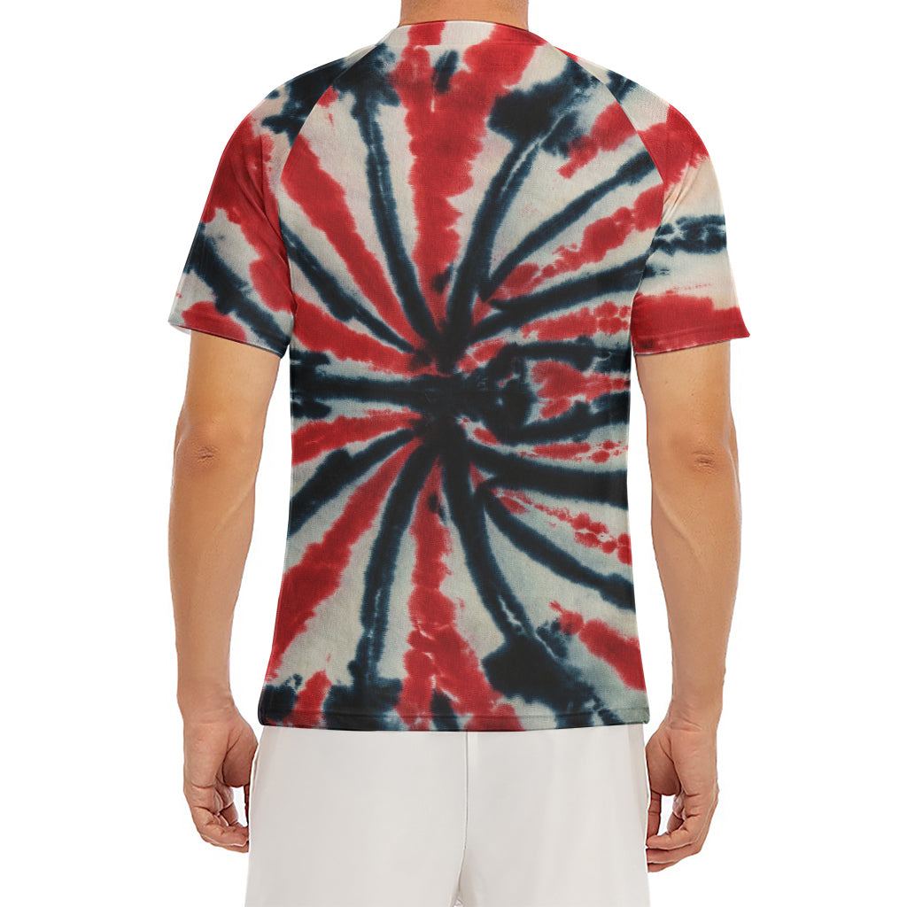 Black And Red Spider Tie Dye Print Men's Short Sleeve Rash Guard