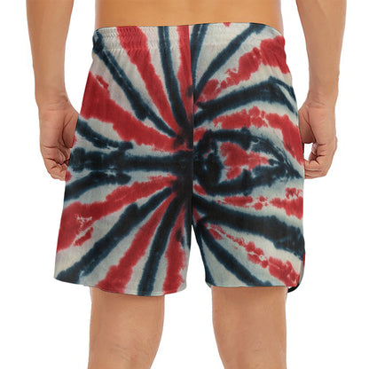 Black And Red Spider Tie Dye Print Men's Split Running Shorts
