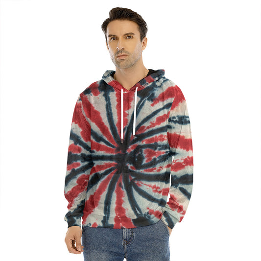 Black And Red Spider Tie Dye Print Men's Velvet Pullover Hoodie