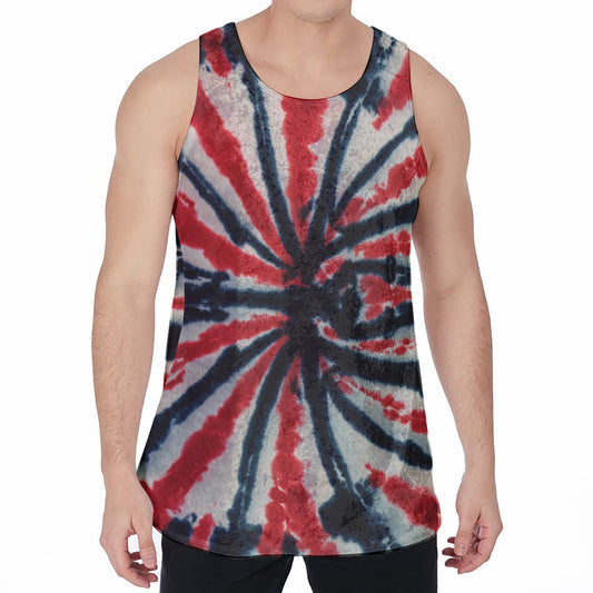 Black And Red Spider Tie Dye Print Men's Velvet Tank Top