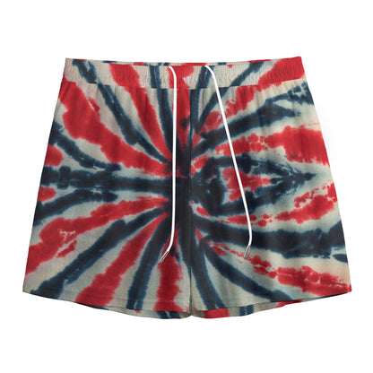 Black And Red Spider Tie Dye Print Mesh Shorts
