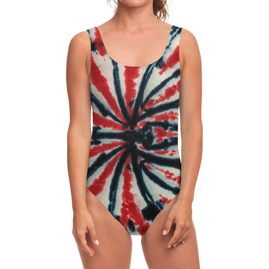 Black And Red Spider Tie Dye Print One Piece Swimsuit