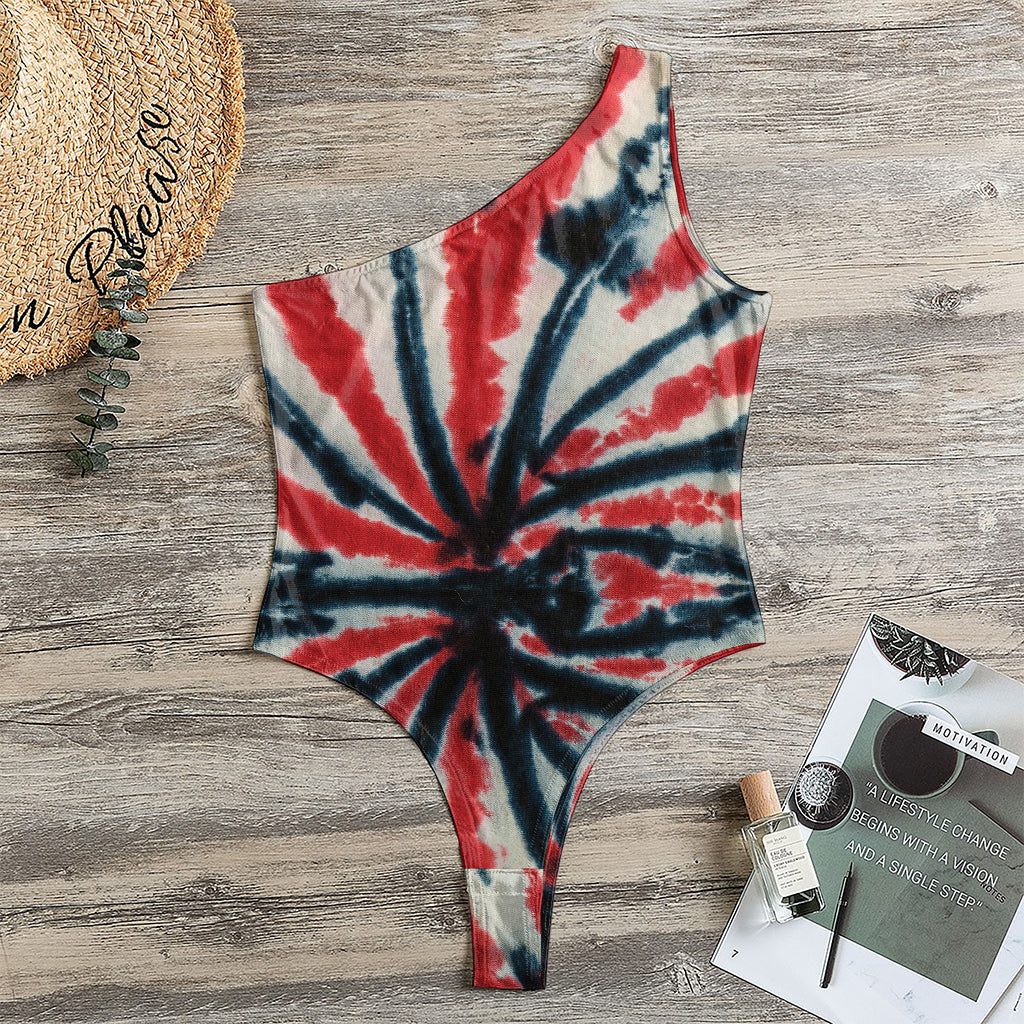 Black And Red Spider Tie Dye Print One Shoulder Bodysuit