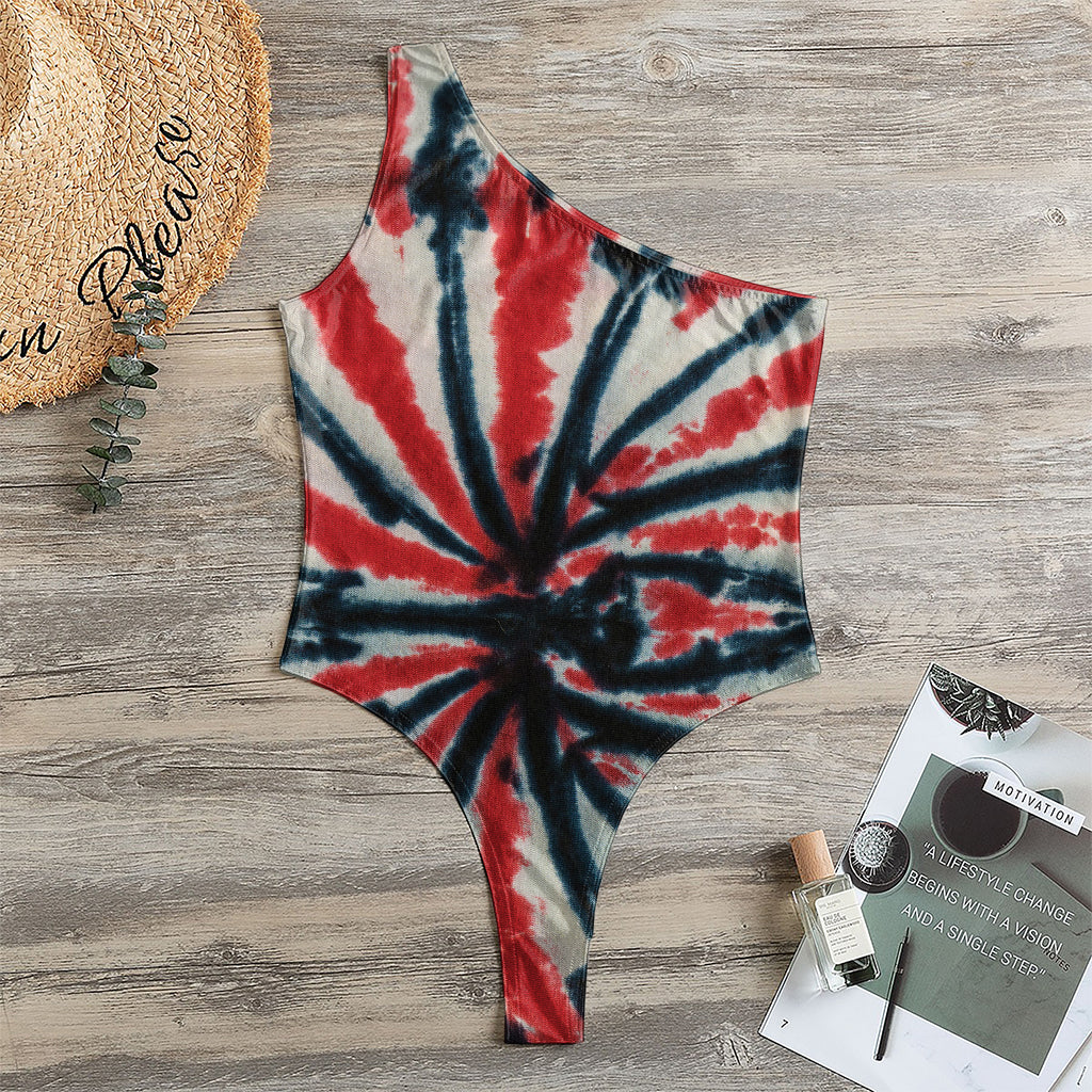 Black And Red Spider Tie Dye Print One Shoulder Bodysuit