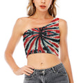 Black And Red Spider Tie Dye Print One Shoulder Crop Top