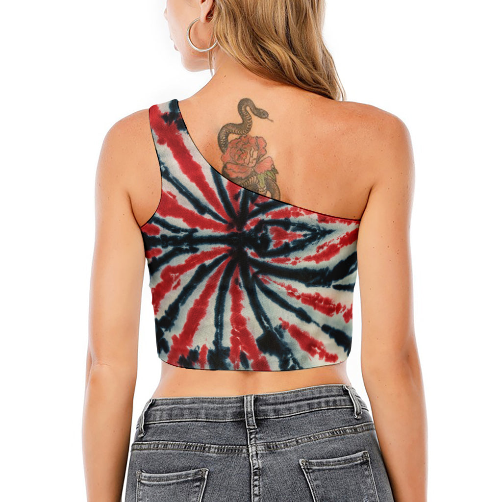Black And Red Spider Tie Dye Print One Shoulder Crop Top