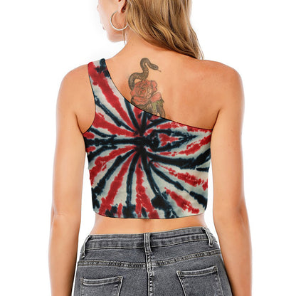 Black And Red Spider Tie Dye Print One Shoulder Crop Top