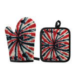 Black And Red Spider Tie Dye Print Oven Mitt And Pot Holder Set